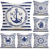 Nordic Nautical Blue Striped Pillow Marine Linen Cushion Cover New Home Soft Accessories