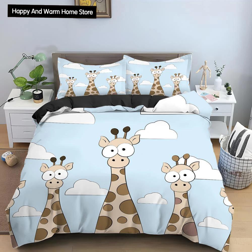 Cartoon Giraffe King Queen Duvet Cover Boys Girls Animal Bedding Set Wildlife Quilt Cover Polyester Comforter