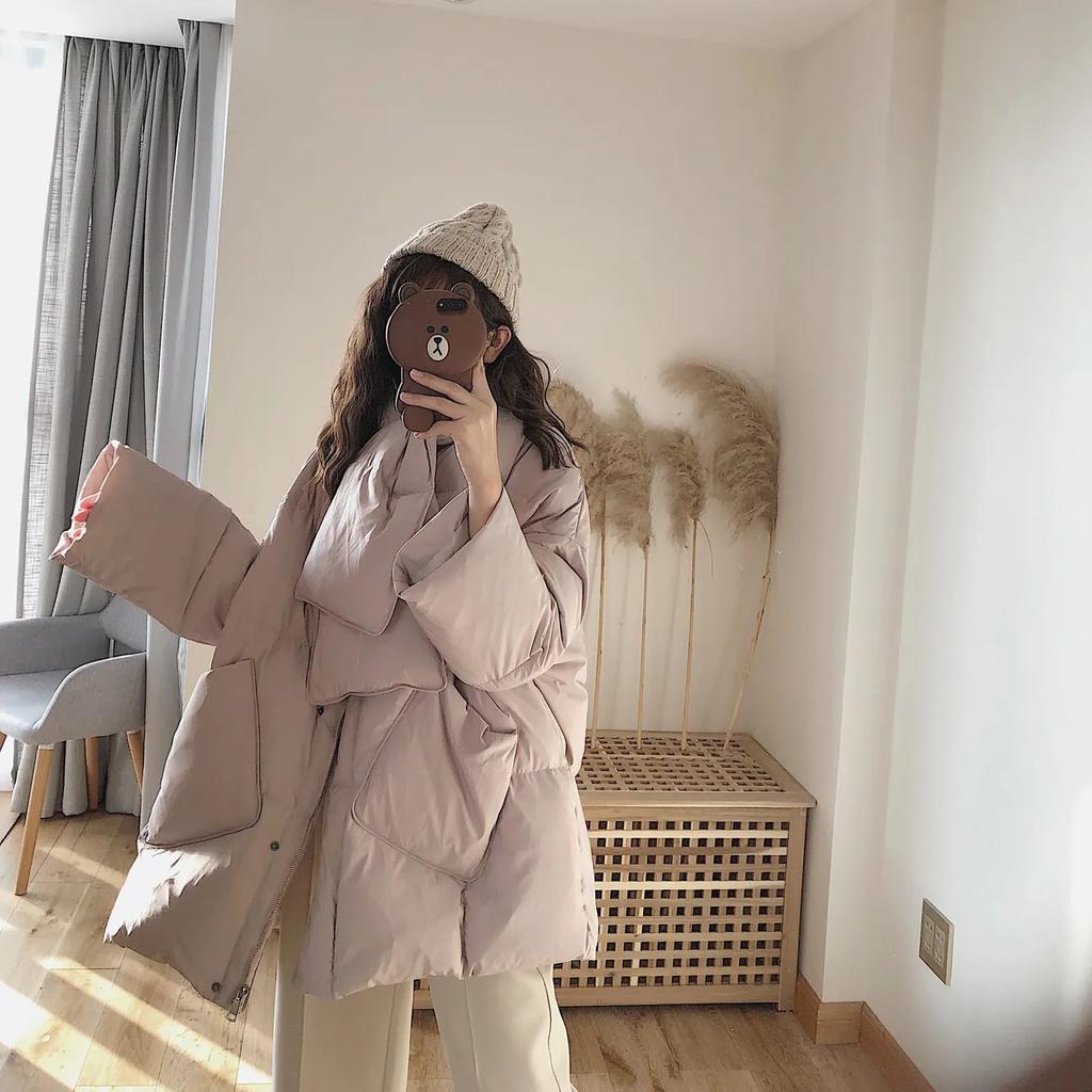 Женское белое утиное пуховое пальто Зимняя мода Женский шарф Куртки большого размера с круглым вырезом Свободные утолщенные парки Теплая верхняя одежда