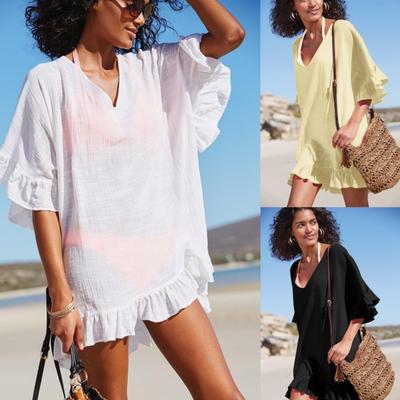 Пляжная рубашка для отпуска, Рубашка с защитой от солнца, Свободная рубашка-накидка с оборками