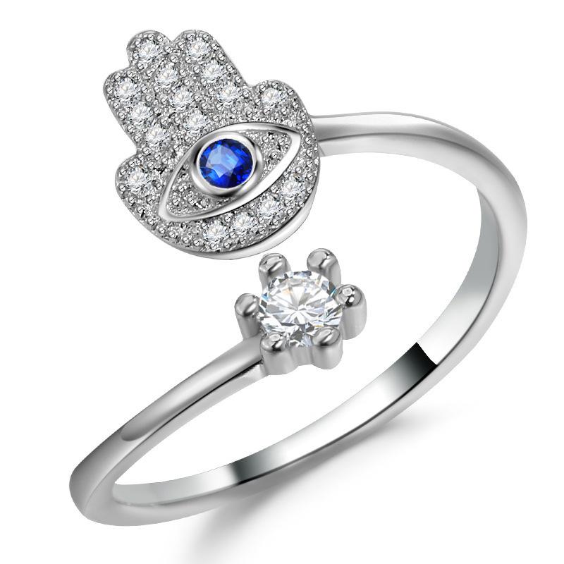 Регулируемые кольца для рук с хамсой, турецкое кольцо от сглаза с фианитами для женщин, амулет на удачу, подарок на день рождения, ювелирные изделия