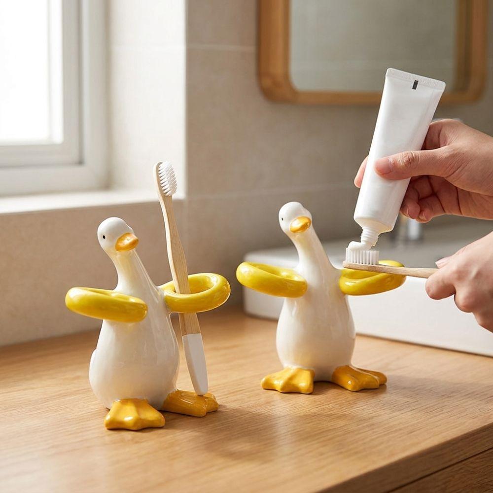 Duck-Shaped Toothpaste Toothbrush Rack Ceramic Makeup Brush Shelf Home Decor