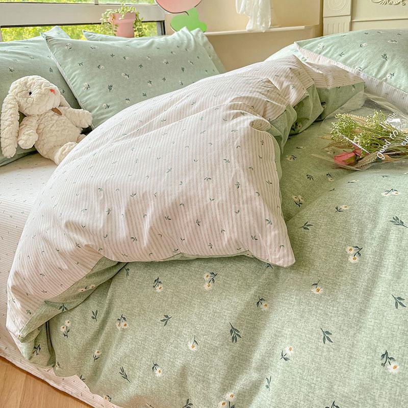 Небольшой комплект из четырех предметов из чистого хлопка с цветочным принтом, хлопковые пододеяльники с девчачьим сердцем, простыни для студентов, односпальная кровать в общежитии, комплект из трех пододеяльников