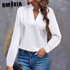 Autumn Casual Solid Color V-neck Loose Shirt Blouse Women