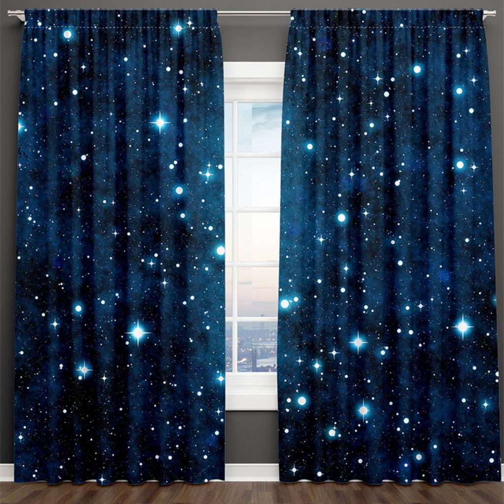 3D принт, синий, черный, звездное небо, серия «Млечный Путь», детская 2 шт., затеняющая оконная занавеска для гостиной, спальни, декор, карман для штанги
