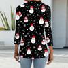 Women's Fashion Casual Lapel Short 3/4 Sleeve Christmas Print Shirt Women's Button Up Tops