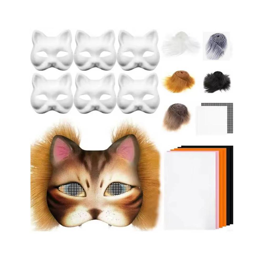 DIY Therian Mask Kit with Felt Fabric Sheet Plush Faux Fur Eye Mesh Blank Cat Mask Blank Animal Dress Up Mask for Boys Girls