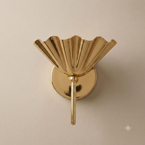 Handcrafted Brass Wall Sconce, Scalloped Flower Shade, Art Deco Lighting