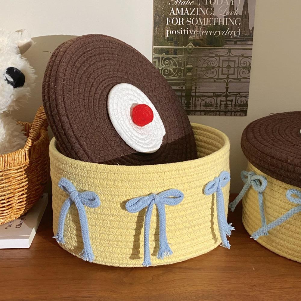 Woven Miscellaneous Basket Cartoon Coffee Table Box Cute Bow Storage Box  Desktop Storages