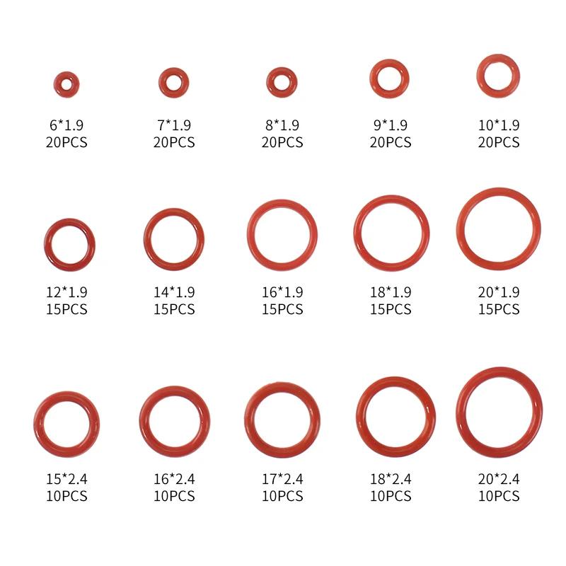 225 шт. резиновых колец красного цвета силикона уплотнительное кольцо уплотнительное силиконовое резиновое маслостойкое уплотнительное кольцо шайба набор прокладок коробка