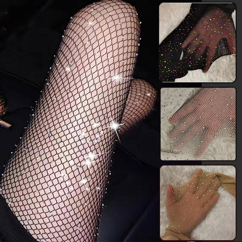 Summer Fishnet Diamond Pantyhose for Women Sexy Fashion Shiny Net Tights Female Slim Rhinestone Mesh Nylon Stockings Tights