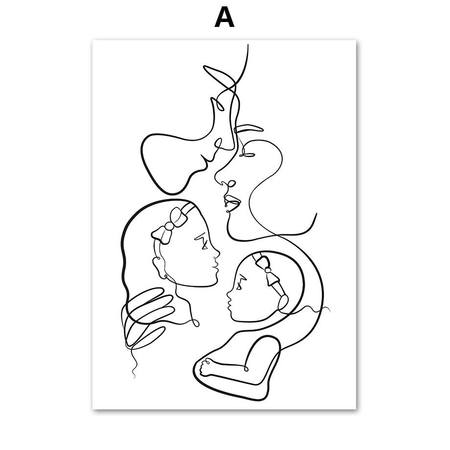Абстрактные Линии Семья Родитель-ребенок Скандинавские Постеры Черно-белое Настенное Искусство Холст Живопись Настенные Картины Для Декора Гостиной