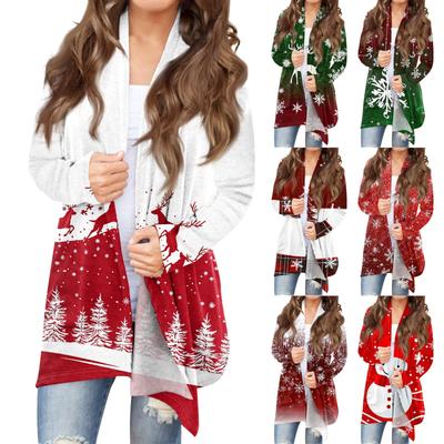 Женская модная повседневная куртка-кардиган средней длины с принтом, пальто
