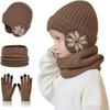 Kids Winter Hat Scarf and Gloves Set for Boys Girls 3 In 1 Warm Thermal Knitted Beanie Hat with Earflaps, Snood Neck Warmer with Fleece Lining
