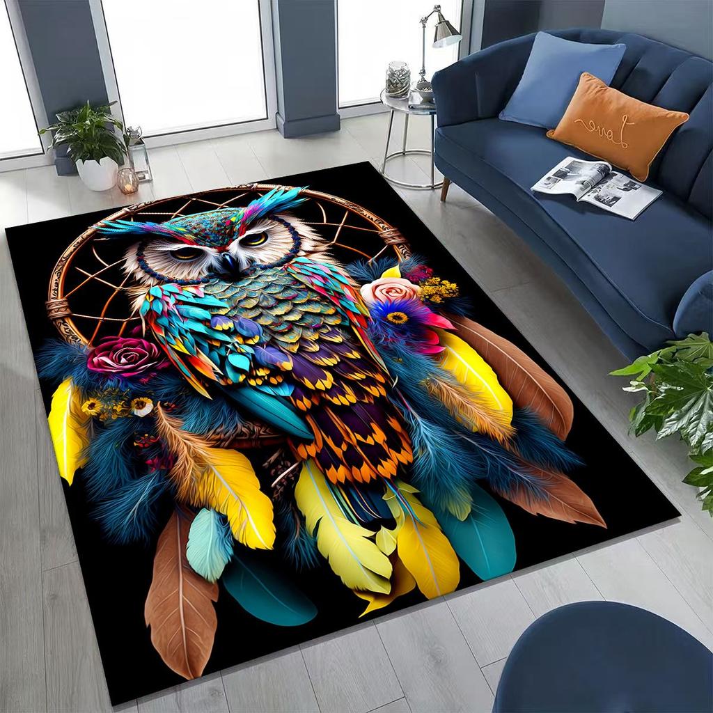 2026 New Mysterious Owl Colorful Cartoon Birds Rug for Bedroom Living Room Sofa Home Doormat Decor,Large Kid Non-slip Floor Mat