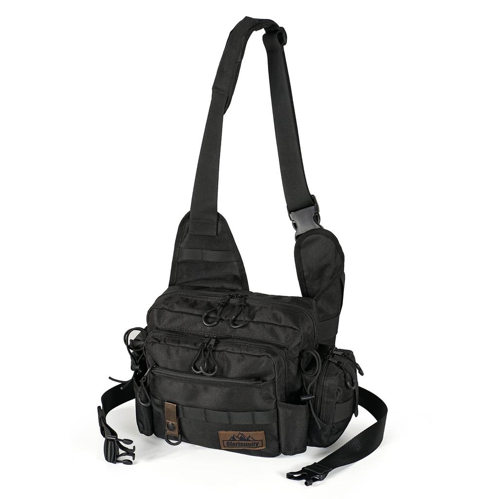 Сумка для рыболовных снастей Glorisunity с держателем для удилища, большая, двойная, регулируемая плечевая, съемная поясная и держателем для плоскогубцев, для улицы и путешествий, 5-сторонний держатель,