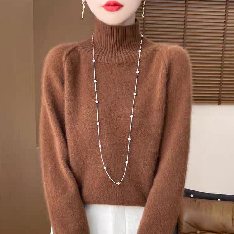 WTEMPO Осенне-зимний свитер с полувысоким воротником, свободный вязаный топ и пуловер