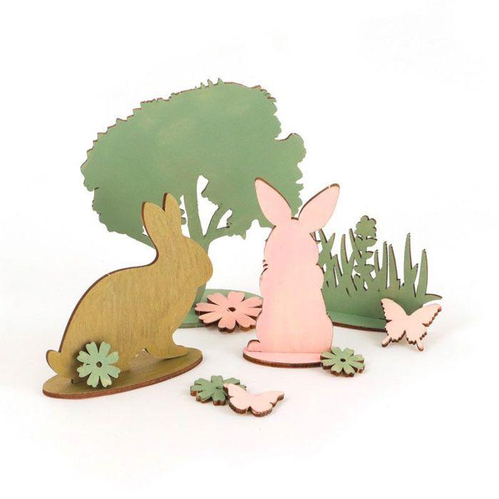 DIY Wooden Decoration Rabbits and Nature 22.5 X 17.5 X 0.2 Cm