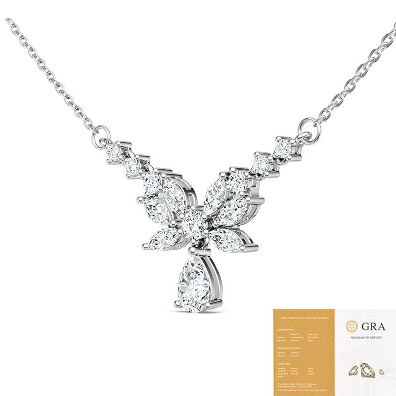Elegant Sterling Leaf Pendant Necklace With Lab-Created Moissanite Layered Design Women Lightweight Luxury