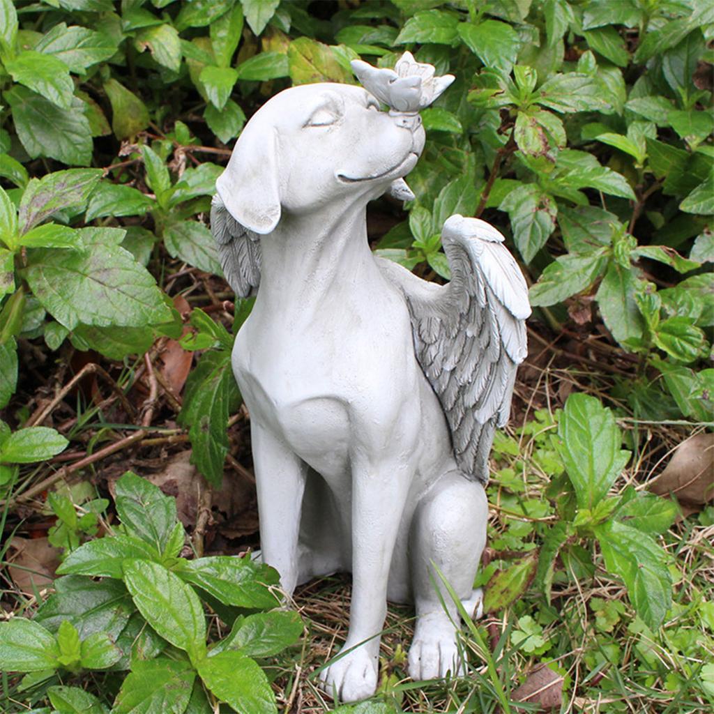 Angel Dog Memorial Statue Hand Carving Vivid Exquisite Synthetic Resin Pet Memorial Stones for Outdoor Garden