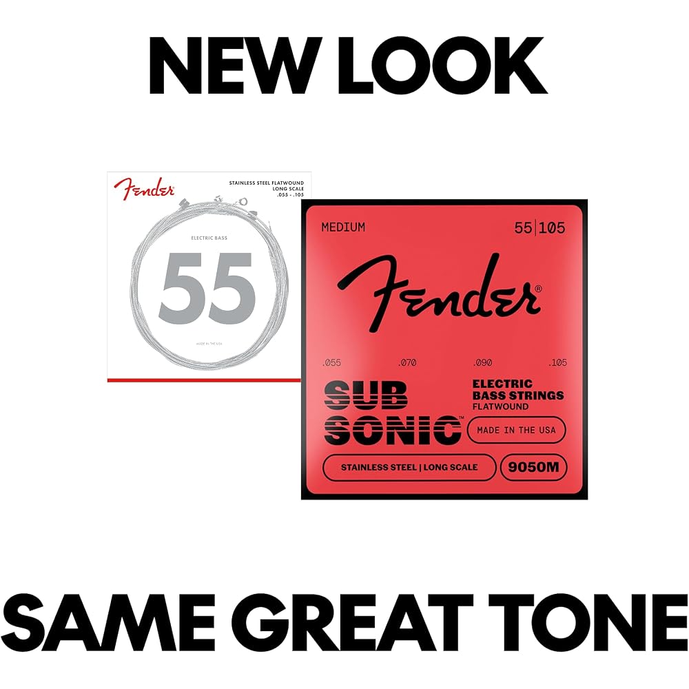 Струны для электробаса Fender SubSonic™ 9050M, Плоская навивка из нержавеющей стали, Длинная мензура...