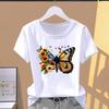 (Asian Size) Graphic Tee Casual T Clothing Butterfly Trend Watercolor Print Female Casual Women's Top Fashion Short Sleeve T-shirt