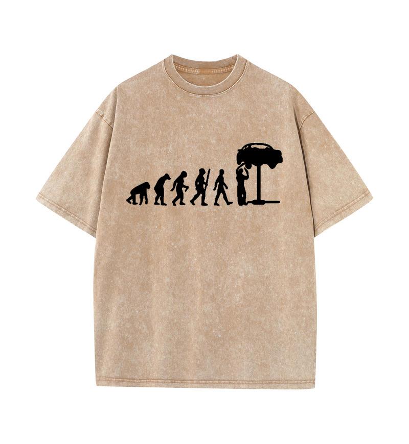 2025 Лето 100% хлопок стираный Old Craft свободная футболка большой размер О-образный вырез свободная мужская футболка с принтом Human Evolution