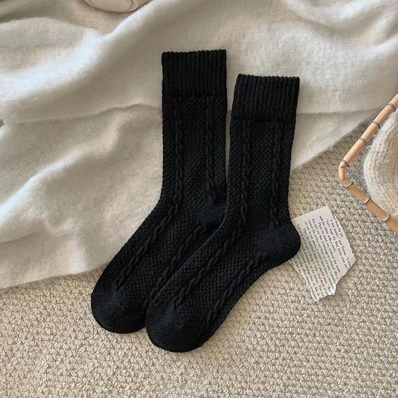 Осенние и зимние шерстяные женские носки Twist Retro Simple Solid Color Mid-tube Socks Серые толстые теплые женские носки