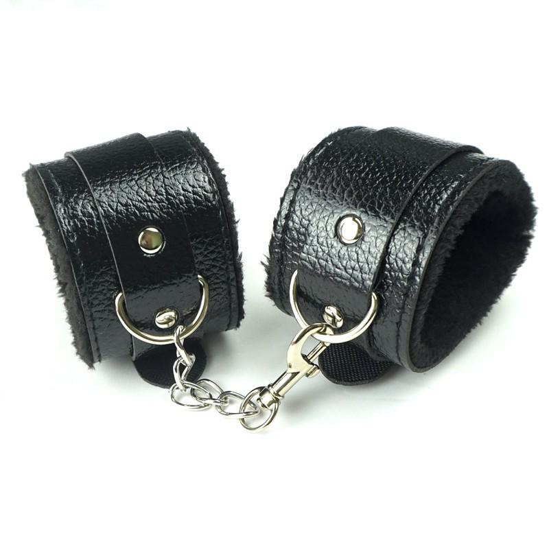 Leather SM Bondage Set: Handcuffs, Leg Cuffs, Plush Adult Toys