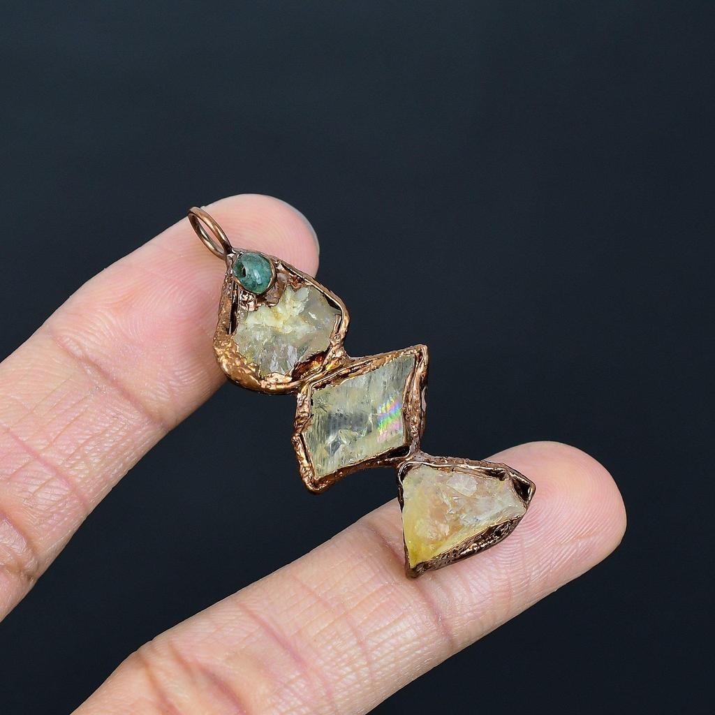 Citrine Copper Electroformed Pendant, Handmade Gemstone Pendant Jewelry, Gifts For Wife Brand New Pendant