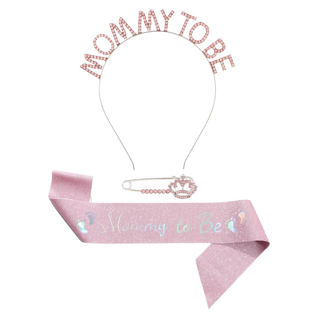 Mommy to Be Sash Set Tiara Headband Sash Brooch Set for Party Supplies Celebration Boy Girl Gender Reveal Baby Shower Birthday