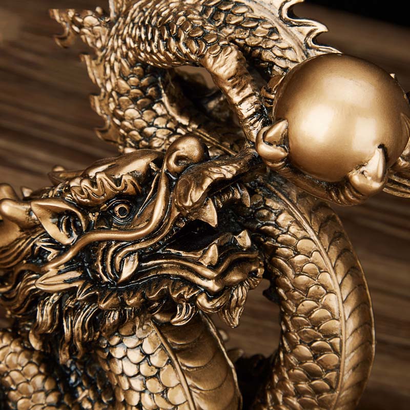Скульптура статуэтка Счастливый Дракон из смолы Китайский талисман ornaments Tamron Аксессуары для домашнего декора Золотой цвет и античная медь