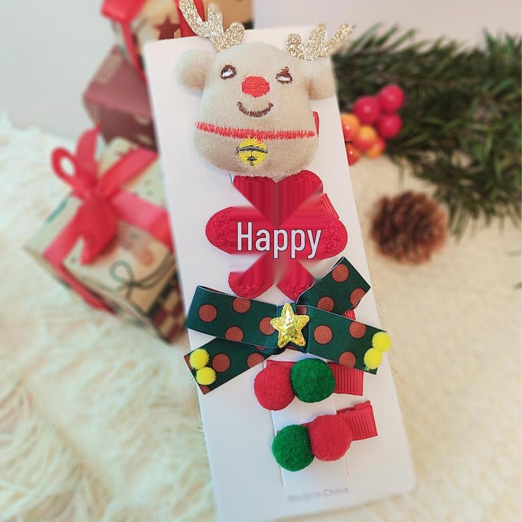 Christmas Side Clip Set: Cute Girl Hairpin with Christmas Tree, Hat, and Snowman Designs