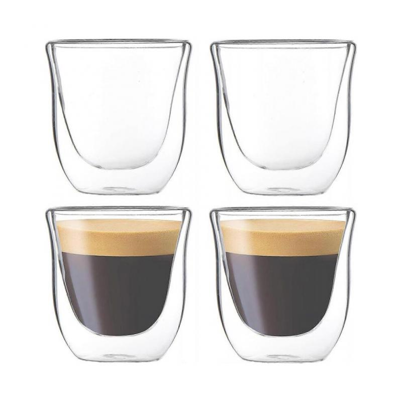 4 Pack 80ML Espresso Cups, Double Wall Thermo Insulated Espresso Cups, Glass Coffee Cups