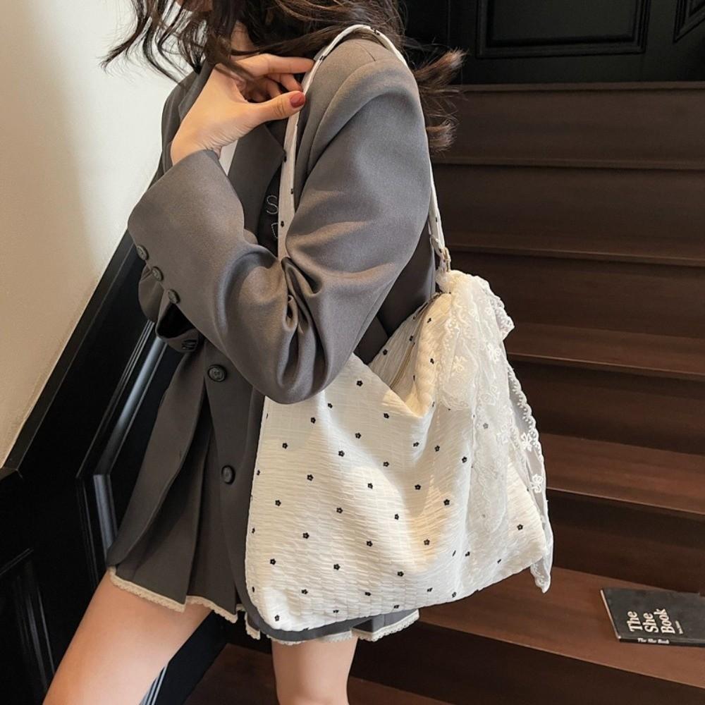 Stylish Floral Messenger Bag Lace Ribbons Women's Handbag Korean Poka Dots Bag Summer