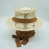Japanese Korean Version Hollow Woven Beige Flat Top Top Top Hat Women'S Summer Sunshade Vacation Beach Straw Hat Small Fresh And Retro
