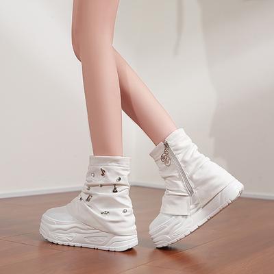 Европейские женские осенние новые ботильоны на толстой 8-сантиметровой подошве, маленькие ботильоны-маффины, ботинки-мартин с заклепками