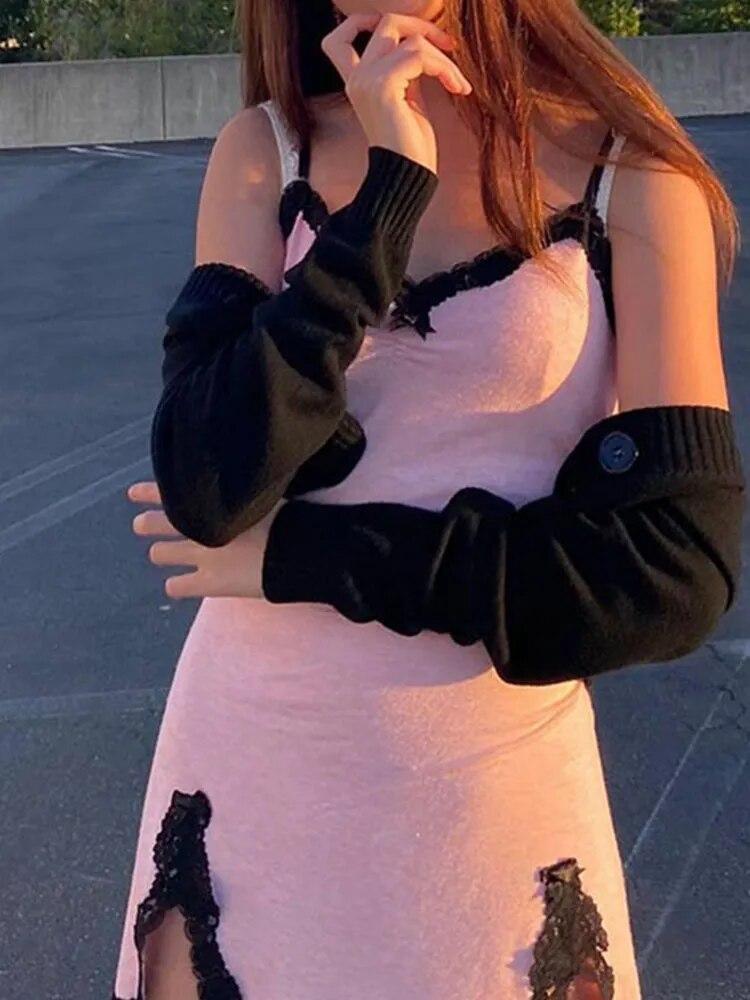AltGoth Fairycore Y2k розовое платье женское сексуальное кружевное лоскутное платье без бретелек E-girl уличная одежда в стиле Харадзюку эмо альтернативная одежда