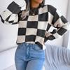 GMXIA Women's Fashion Casual Plaid Print Autumn Winter Long Sleeve Round Neck Loose Street-style Color Pullover Sweater