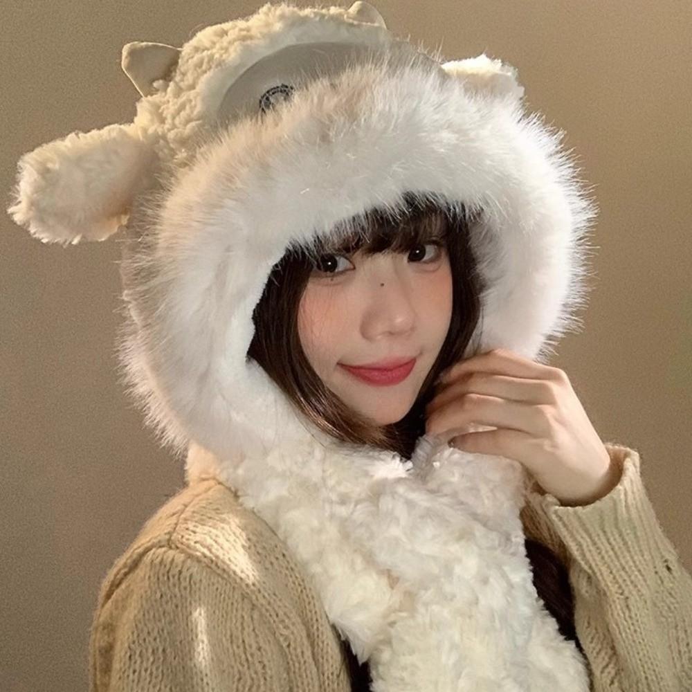 Thickened Ear Protection Hat Warm Lei Feng Cap Kawaii Little Sheep Plush Hat Streetwear