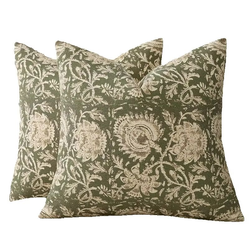 pc Boho Block Print Floral Pillow Cover D DoubleSided Print Polyester Cushion Case for Home Car Interior Farmhouse Sofa Bedro