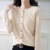 2023 Autumn/Winter Women's Korean-Style Camel Cardigan, Round Neck, Single-Breasted Knit Sweater.