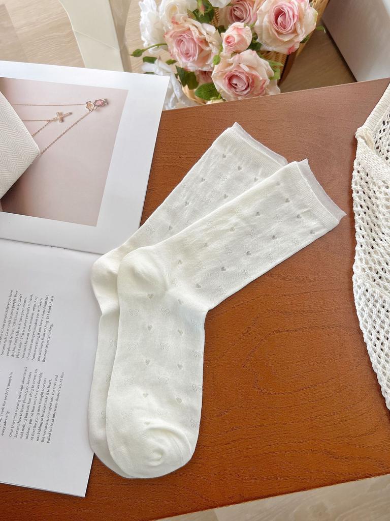 Summer Mesh Socks White Mid-Leg Socks Small Flower Polka Dot Hollow Pile Socks Breathable Stockings Wind Socks