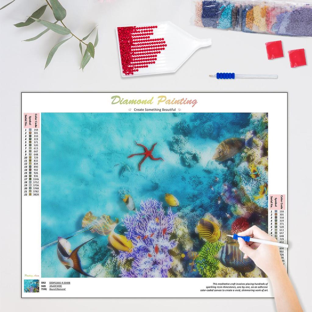 5D алмазная живопись рыба животное полная круглая вышивка Приморская картина из горного хрусталя мозаика домашний декор 30x40 см/12x16 дюймов