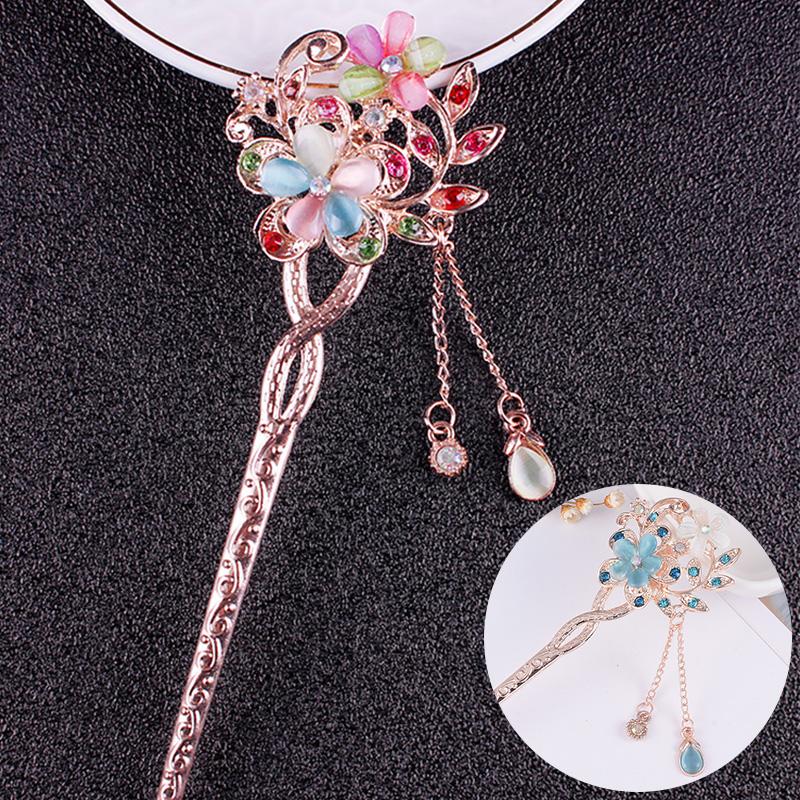1PC Hair Sticks Rhinestones Crystal Flowers Women Headdress Elegant Hairpins Headwear Hair Jewelry Hair Clip