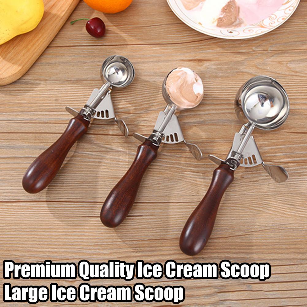 Stainless Steel Ice Cream Scoop With Non-slip Wooden Handle Durable Easy To Clean For Home Kitchen Use Size L
