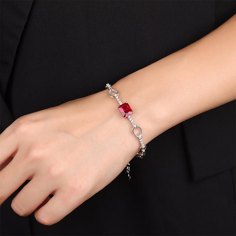 S925 Серебро Моделирование Красочное Сокровище Точность Ретро Простой Браслет Женский Свинцовый Камень 8*10