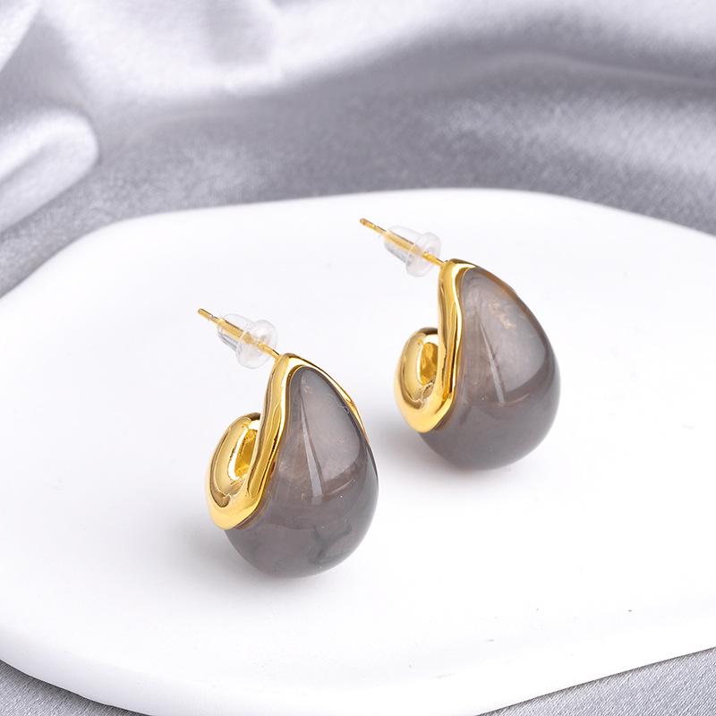 Gold-Tone Marbled Resin Drop Earrings - Burgundy & Red Hand-Sculpted Canvas Texture for Bold Women's Art Jewelry