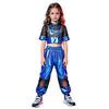 Kids Girls Hip Hop Jazz Dance Set Short Sleeve Number Graphic Hollow Out Mesh Crop Top with Shiny Cargo Pants for Stage Performance Competition