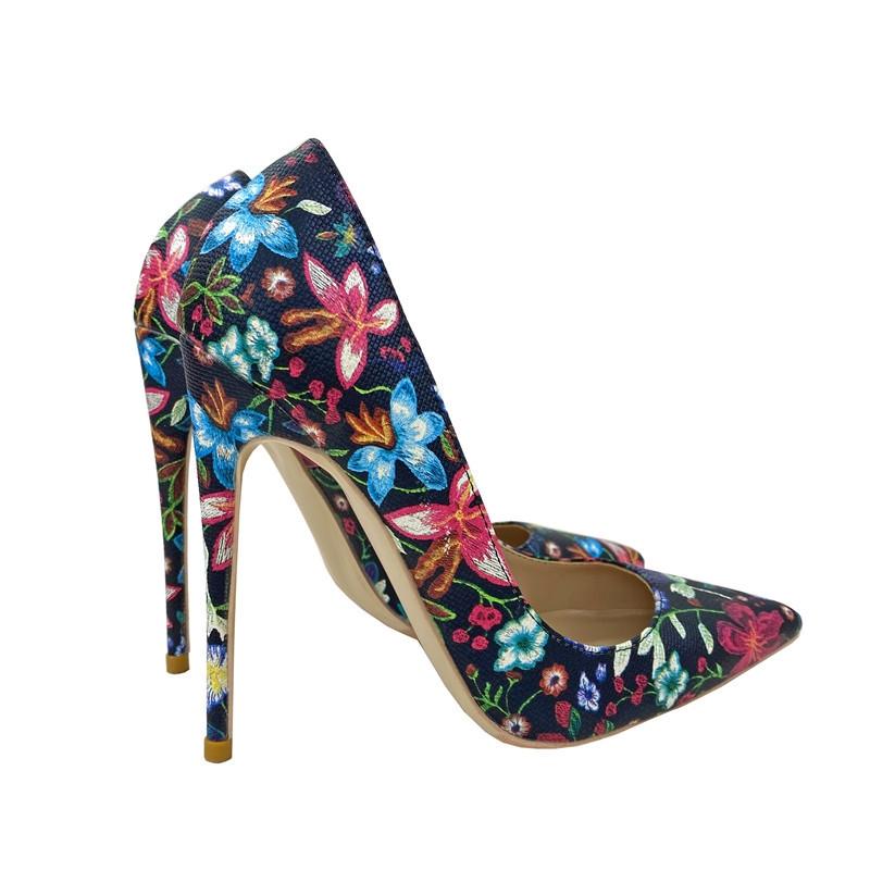 Fashion New Party Shoes Embroidered Graffiti Fashion Banquet Shoes 12CM10cm 8cm Pointed Thin High Heels